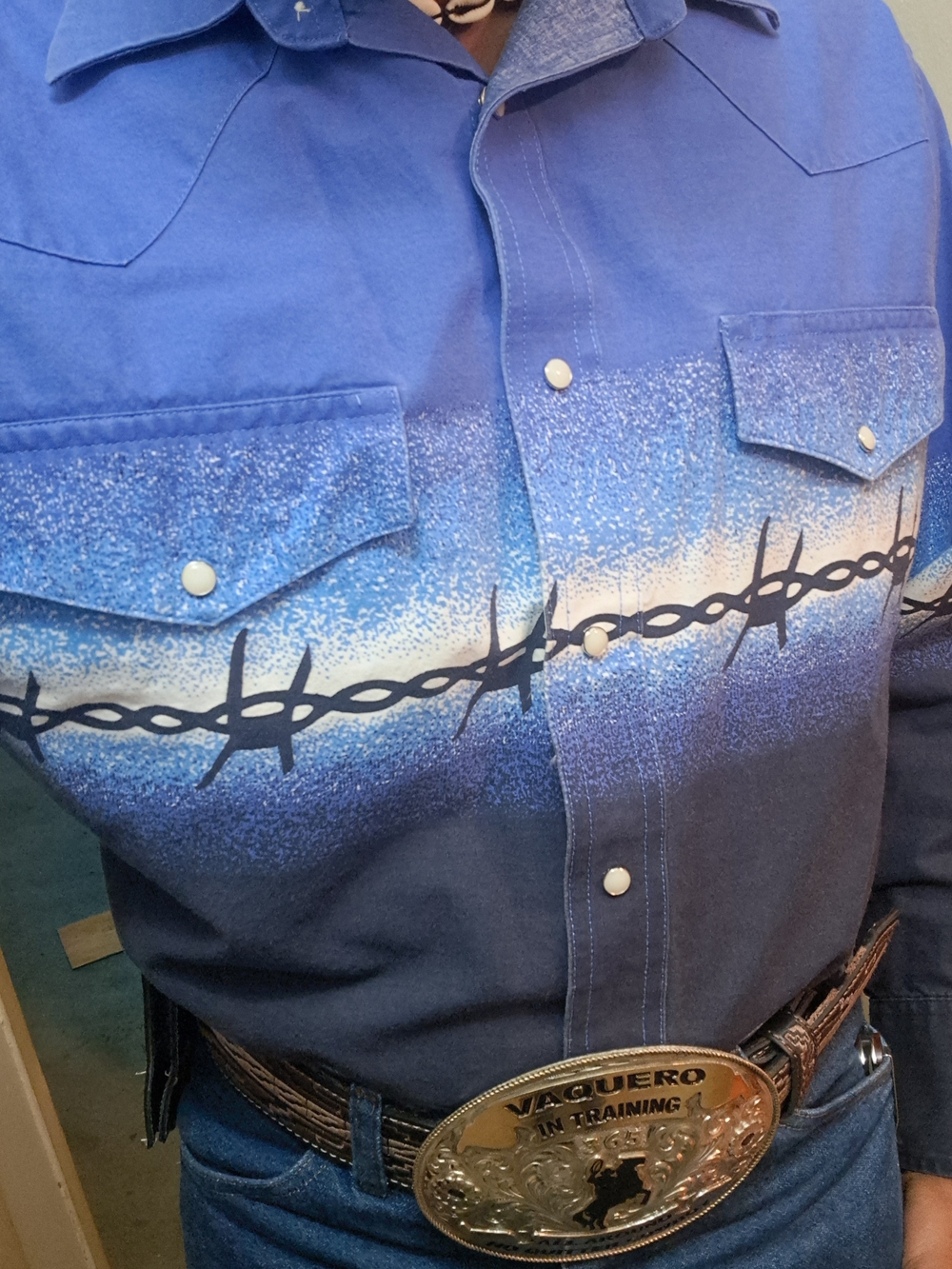 Wrangler Blue Ombre Barbed Wire Western Shirt - Picture 4 of 6